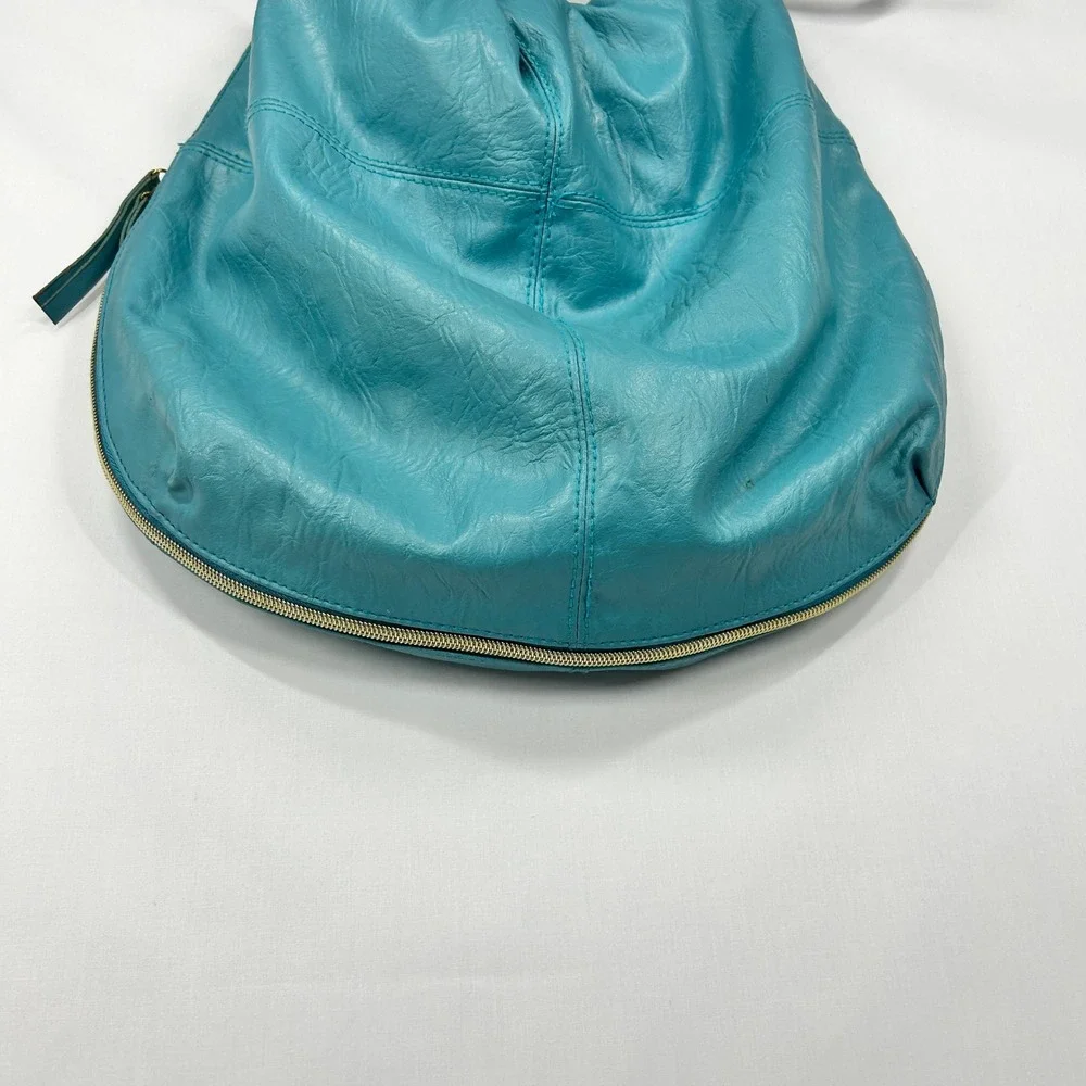 Turquoise Blue Slouchy Hobo Bag with Gold Hardware & Expandable Zipper